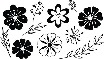 Fototapeta premium Elegant floral and leaf silhouettes for decorative design projects