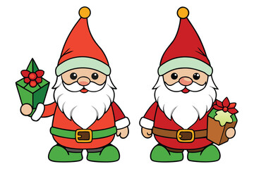 Christmas Santa Claus with elf and holiday decorations cartoon illustration