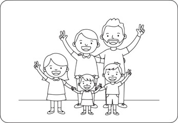 Fototapeta premium Happy Family Portrait Illustration with Father, Mother, and Thre