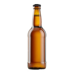 Amber beer bottle isolated on transparent background
