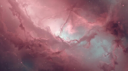 Vibrant pink and teal nebula with glowing cosmic dust and distant stars