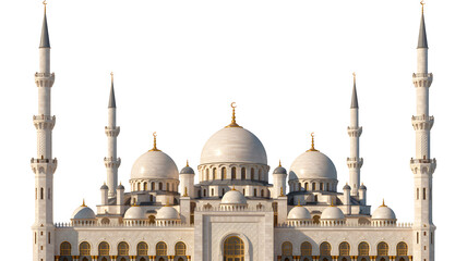 Obraz premium Majestic mosque architecture with tall minarets and domes white background