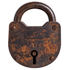 Vintage Rusty Padlock Isolated on Transparent Background
