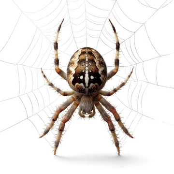 Isolated Spider on Web with Fine Details on white background