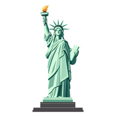 Fototapeta premium Statue of Liberty vector illustration with raised torch and tablet in flat minimalist style isolated on white background, American landmark symbol