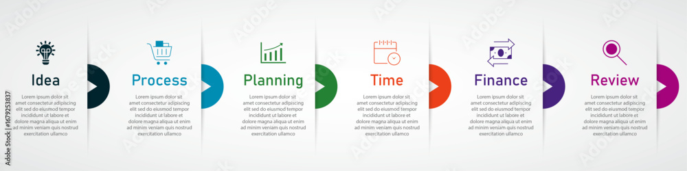Poster timeline business process visualization with icon | modern infographic one side half circle with arr