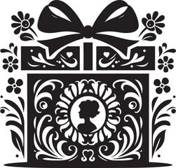 Black and white illustration of a traditional Bhutanese street scene with buildings and prayer flags