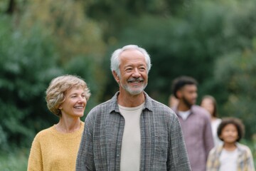 Happy Multi Generational Family Enjoying a Walk in the Park Together Outdoors