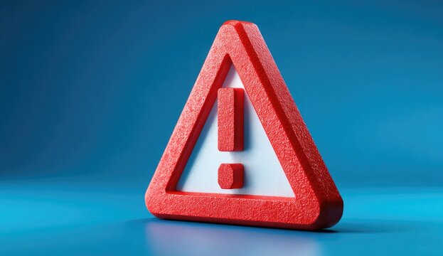 3D Red Warning Triangle Exclamation Mark Alert Sign.