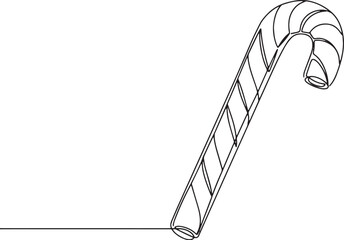 Continuous line drawing of candy cane isolated on white festive