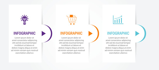 Business process visualization with 3 steps white diagram in two row | Arrow indicator vector illustration with icon | Modern elegant design for presentation, web, corporate with curve