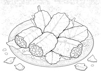 Intricate Hand Drawn Dolmades Illustration with Greek Ornament f