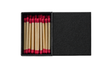 Wooden matches in a black box