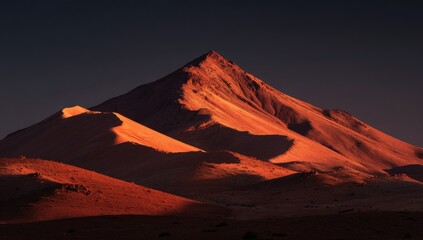 Naklejka premium Dramatic mountain peak bathed in warm sunset light