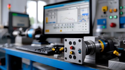 Precision Control Panel with Machinery Device in Industrial Workspace