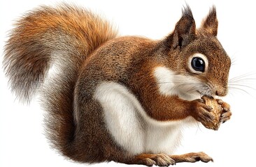 Obraz premium Red Squirrel Holding Nut Isolated on White Background
