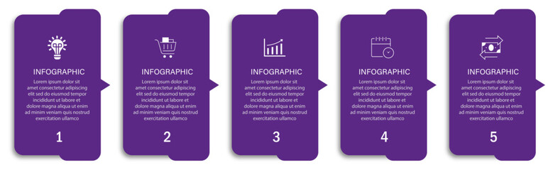 Obraz premium Timeline business process visualization with icon | Modern infographic design with arrow indicator suit for web, corporate, presentation | 5 steps eminence diagram vector illustration
