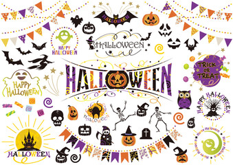 Halloween Symbols Set: A whimsical assortment of Halloween elements, meticulously illustrated and ready for any festive project, offering a delightful array of eerie and engaging visual content.