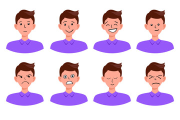 Portraits of man. Boy Avatar.  Male emotions.