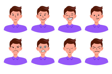 Portraits of man. Boy Avatar.  Male emotions.