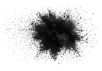 Black powder explosion isolated on white background
