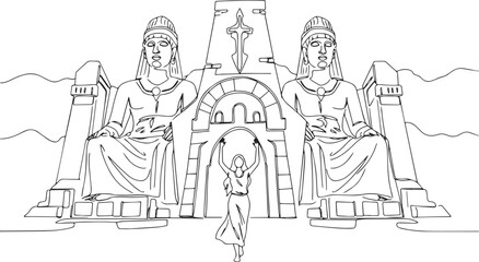 Symbolic representation of a woman achieving freedom in front of