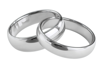 Two intertwined, polished silver wedding bands