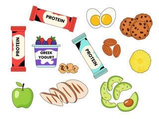 nuts dried fruit collection icons healthy vegan snacks illustration nut protein bar dried banana pineapple almond fruit mix cartoon healthy snack