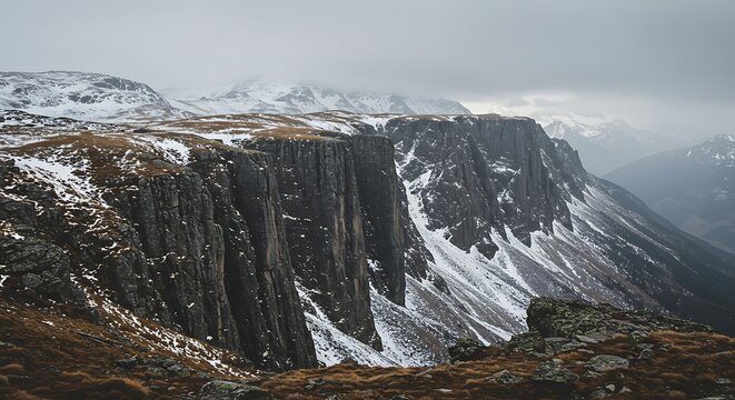 Dramatic Rocky Landscape with First Snow.