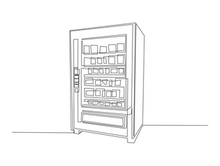 Continuous line art drawing of Snack and drink vending machine. Foof veding machine in single line art drawing vector illustration. Editable stroke.