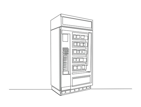 Continuous line art drawing of Snack and drink vending machine. Foof veding machine in single line art drawing vector illustration. Editable stroke.