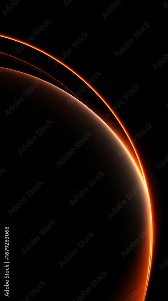 Poster abstract dark background with orange glowing curved lines and soft gradient