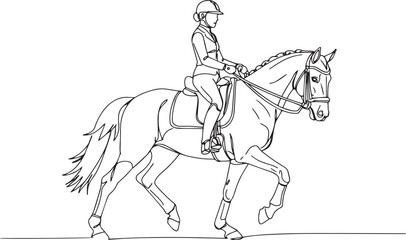Elegantly poised equestrian dressage horse with rider continuous