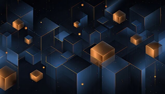 Abstract geometric background with dark blue and gold cubes