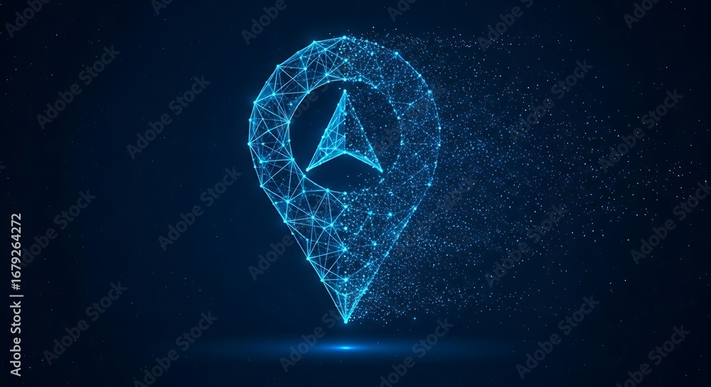 Aufkleber geometric navigation symbol disintegrating in a starry digital space