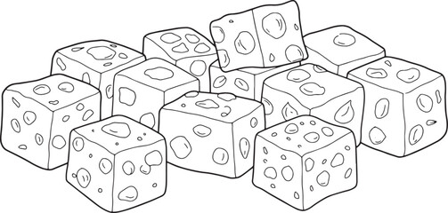 Hand drawn sketch of turkish delight cubes isolated on white bac