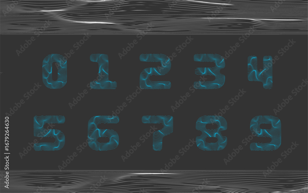 Aufkleber futuristic wave number font – modern digital numeric typeface for tech and cyber design
