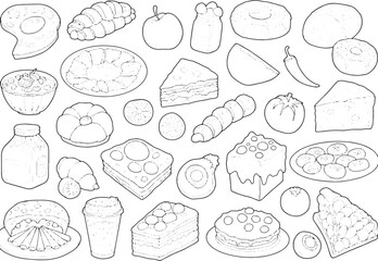 Obraz premium Line art food seamless pattern including cake fruit and bakery p