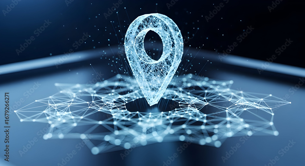 Poster digital map pin icon on a futuristic network grid