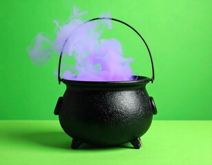Black cauldron with purple smoke