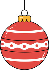 Red and white christmas ornament hanging from a string on a plain background on transparent background