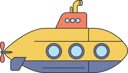 Yellow submarine with orange top and blue bottom on white background on transparent background