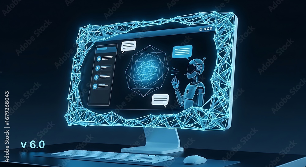 Fototapete digital ai chatbot conversation on computer screen with abstract network