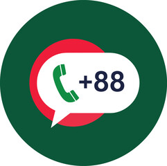 Bangladesh phone code icon with national flag background, vector illustration of +88 country code, international communication and mobile calling symbol design.