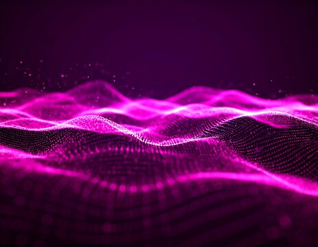 Abstract digital landscape of vibrant pink particles