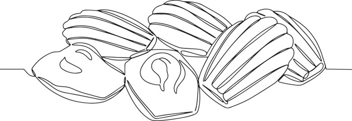 Continuous line drawing showcasing classic shell-shaped madelein