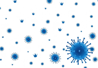 Blue virus particles and crowns on a transparent background