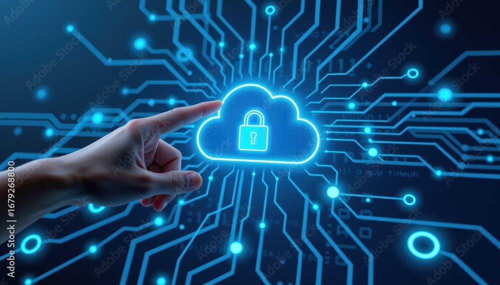 Poster innovative digital cloud security technology futuristic computing background high-tech information e