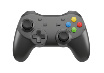 Black video game controller isolated on transparent background