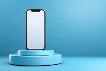 Smartphone on a blue podium